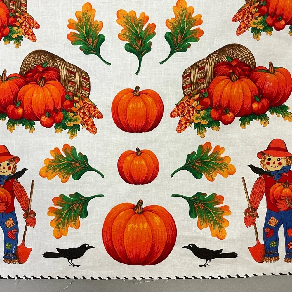 Vintage Autumn Applique No-Sew Crafting Fabric Panel Halloween Thanksgiving #K31